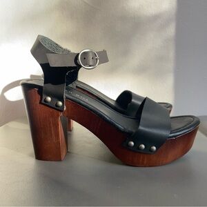 Madden Girl Lifft Faux Leather Block Heel Platform Sandal Black Paris Womens 6.5